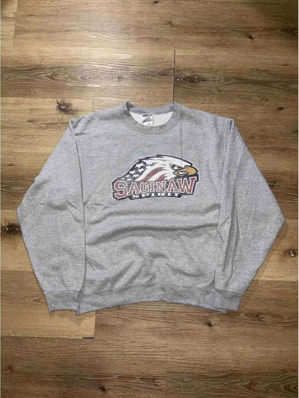 Vintage Jerzees Saginaw Spirit Eagle Graphic Crewneck Sweatshirt Gray Men’s M